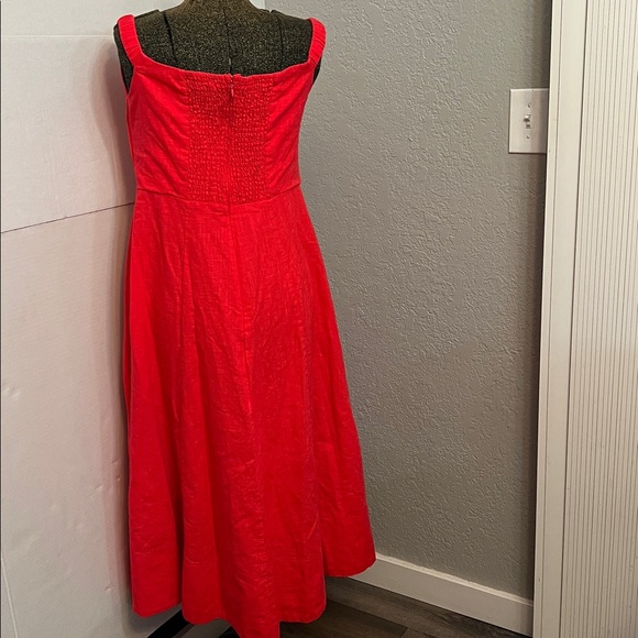 ASTR THE LABEL CORAL RED LINEN MIDID DRESS OFF THE SHOULDER SIZE LARGE - Picture 5 of 16